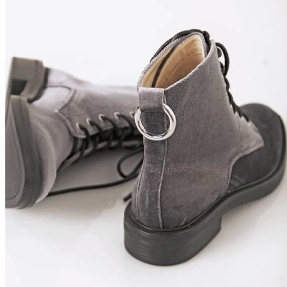 Dolce Vita Bardot Charcoal Gray Velvet Lace Up Combat Boots - Picture 3 of 12
